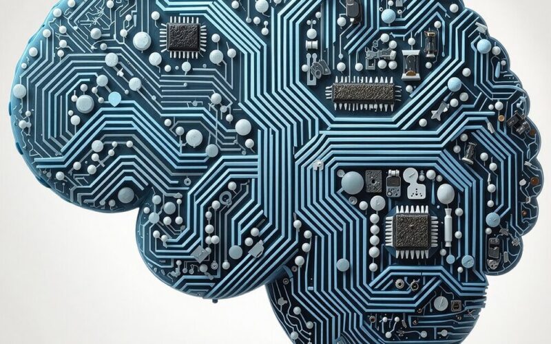 Representación de inteligencia artificial: cerebro y circuitos